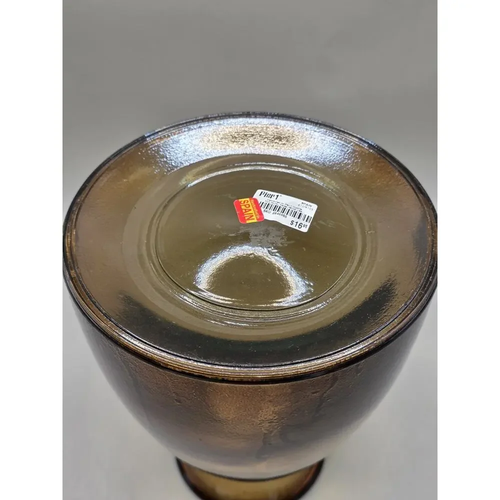 Vintage Pier 1 Amber Brown Glass Vase Handcrafted In Spain Bulbous Rim 2646595